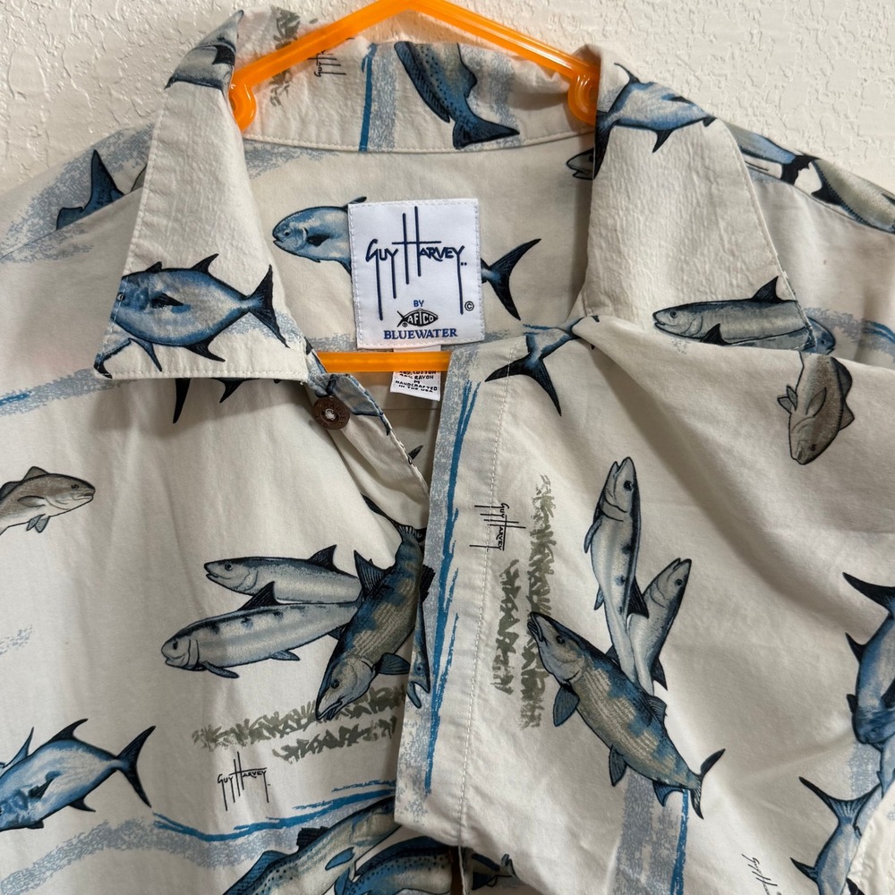 Guy Harvey Mens Button Up Shirt Fish Print Short Sleeve Casual Beach Vacation XL